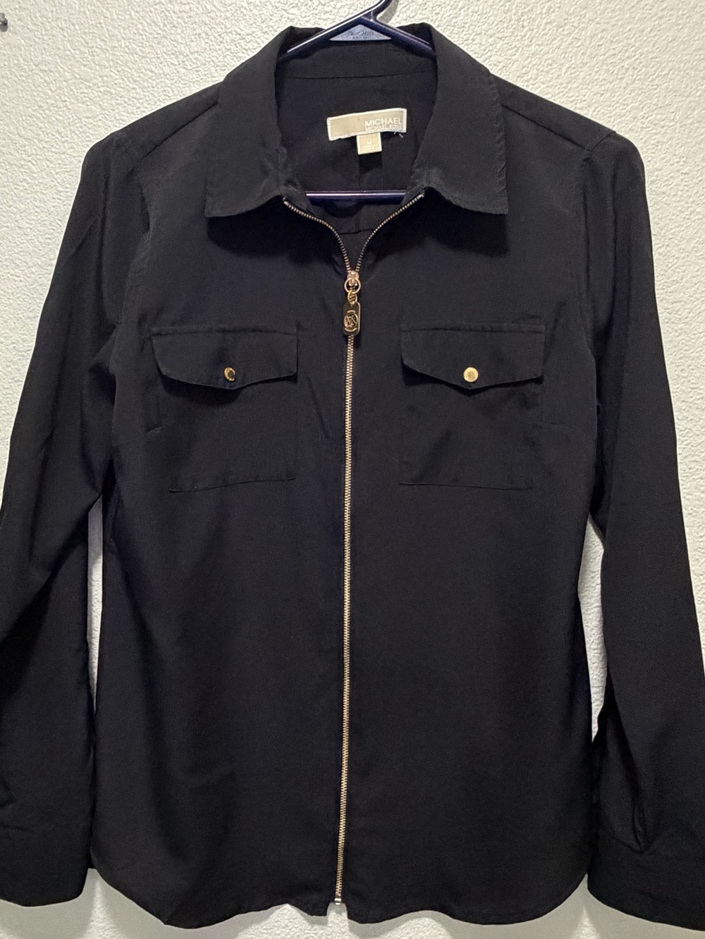 Michael Kors lightweight black blouse with gold zipper and accents, medium